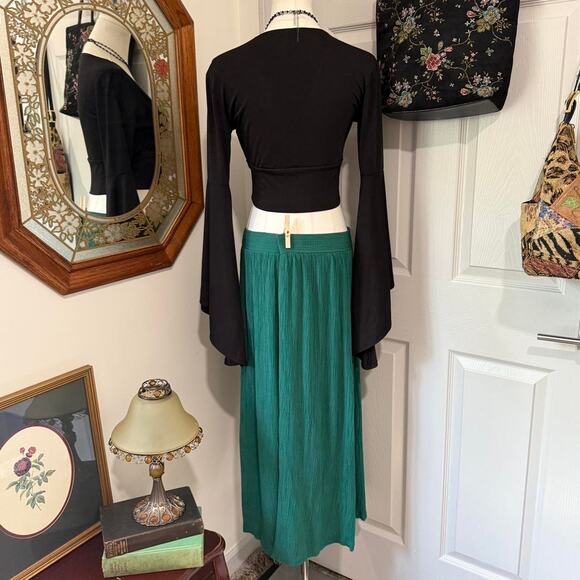 VTG 90s Options Melrose Emerald Green Ribbed Button Down Maxi Skirt M - Picture 5 of 8